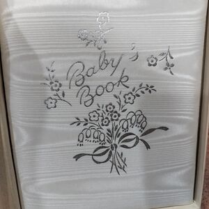 White Baby's Book with Silver Floral Design